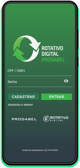 smartfone com tela inicial do rotativo digital prodabel